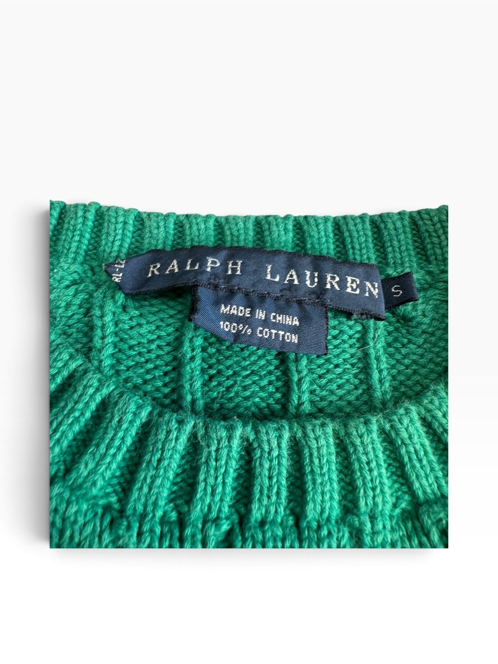 Ralph Lauren Cable Knit Sweater Green Pink Pony – Size Small - Picture 3 of 6